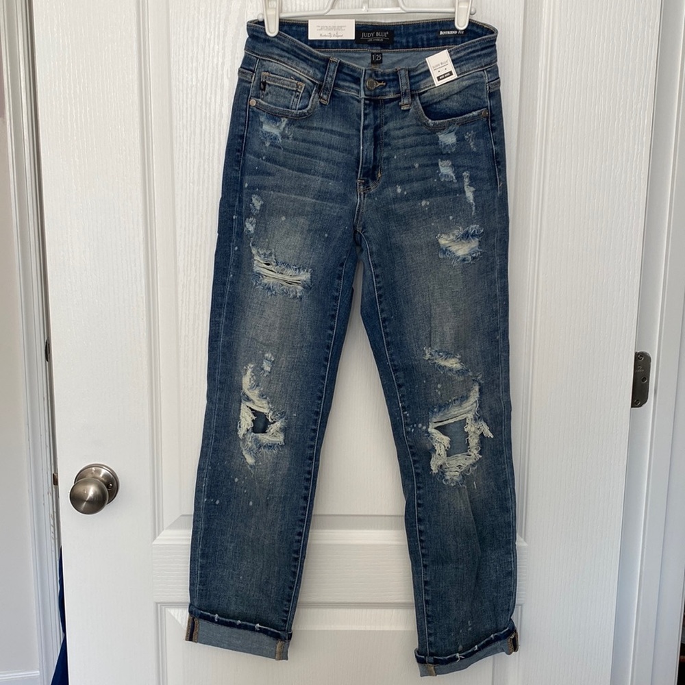 NWT Judy Blue Boyfriend Bleach Splatter Jeans